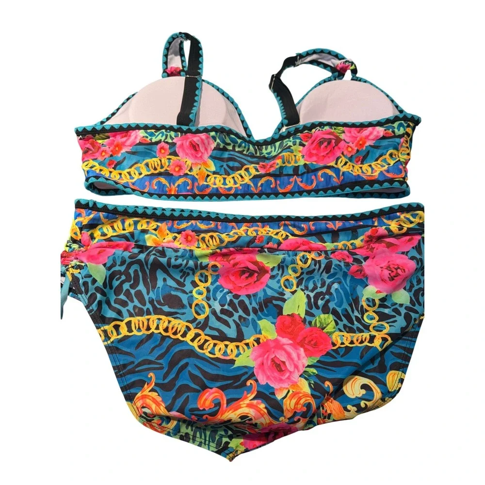 High Waisted Bikini XL Embroidered Versace-style Kono‎ Kalakaua Hawaii 5-0